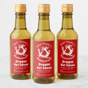 Homemade Hot Sauce Chili Pepper Chinese Dragon  Wine Label