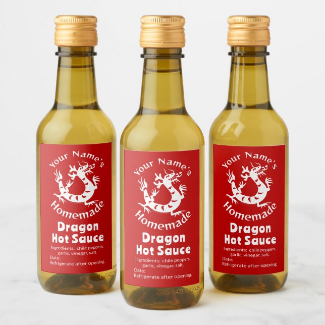 Homemade Hot Sauce Chili Pepper Chinese Dragon  Wine Label (Bottles)