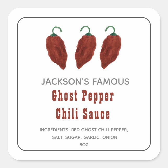 Homemade Hot Sauce Ghost Pepper Chili Sauce Label (Front)