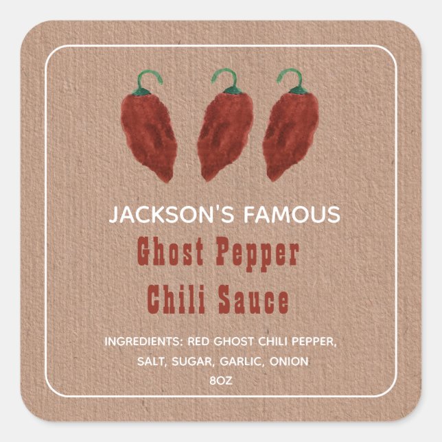 Homemade Hot Sauce Ghost Pepper Chili Sauce Label (Front)