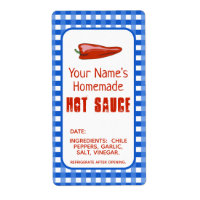 Homemade Hot Sauce Label Chili Pepper Blue Custom