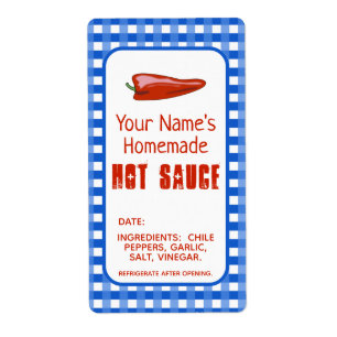 Homemade Hot Sauce Label Chili Pepper Blue Custom