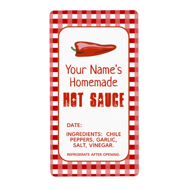 Homemade Hot Sauce Label Chili Pepper Personalized (Front)