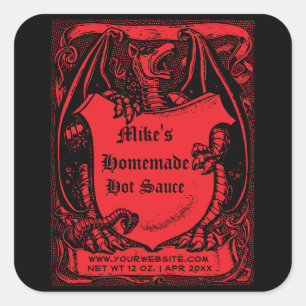 Homemade Hot Sauce Medieval Dragon Template Square Sticker
