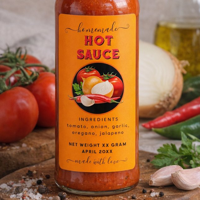 Homemade hot sauce orange label (Creator Uploaded)