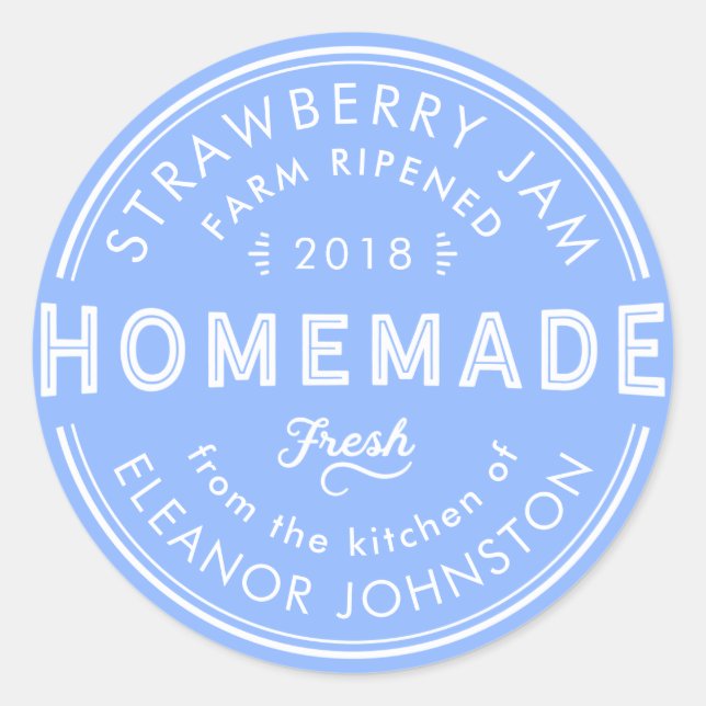 Homemade Jam / Jelly Label Fresh Blue and White (Front)