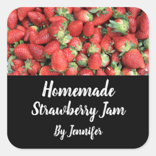 Homemade Jam Photo of Red Juicy Strawberries Square Sticker