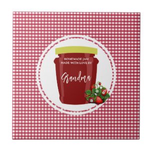 Homemade Jam Red and White Gingham Editable Label Tile