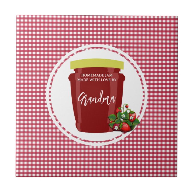 Homemade Jam Red and White Gingham Editable Label Tile (Front)