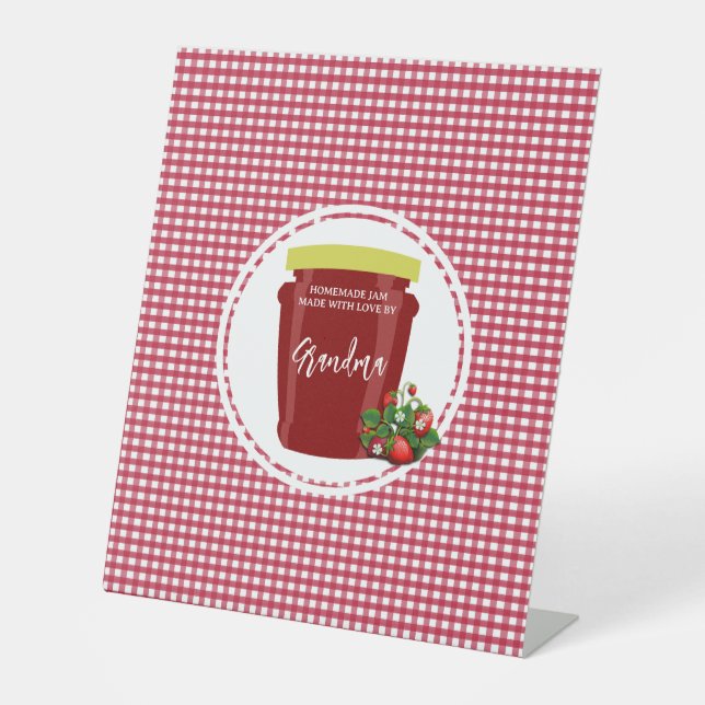 Homemade Jam Red and White Gingham Editable Pedestal Sign (Front)