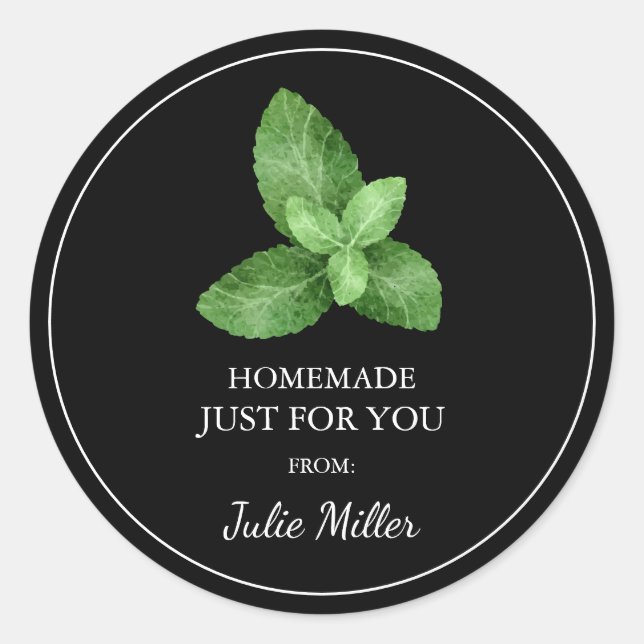 Homemade just for you mint label (Front)