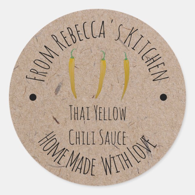 Homemade Kraft Paper | Thai Yellow Chili Sauce  Classic Round Sticker (Front)