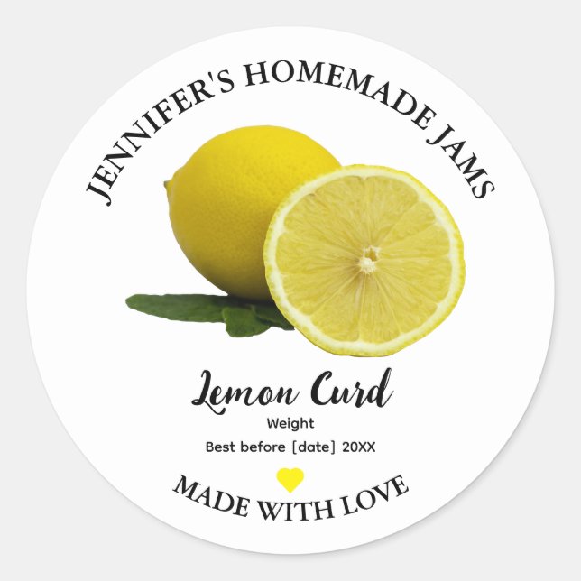 Homemade Lemon Curd Jam Jar Label (Front)