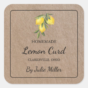 Homemade Lemon Curd Square Kraft Paper Label