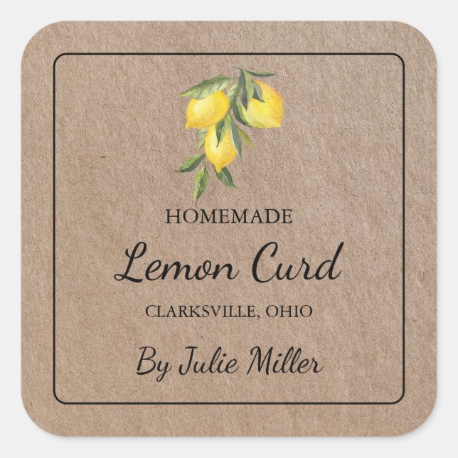 Homemade Lemon Curd Square Kraft Paper Label (Front)
