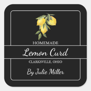 Homemade Lemon Curd Square Label Black