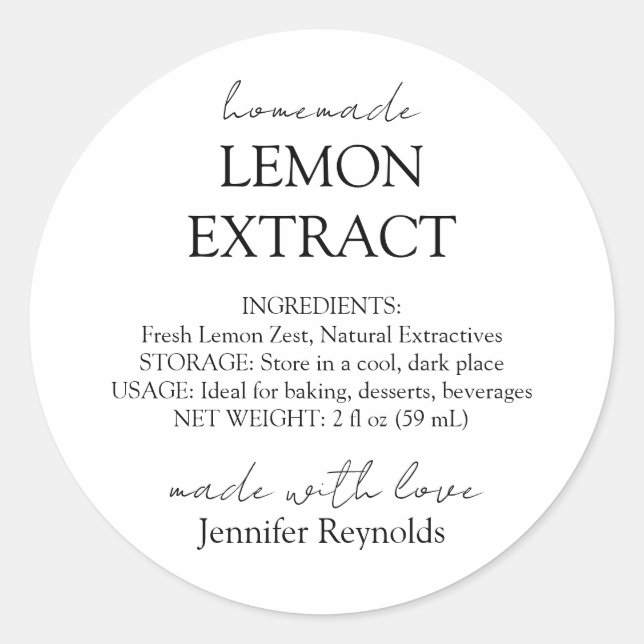Homemade Lemon Extract Instructions Classic Round Sticker (Front)