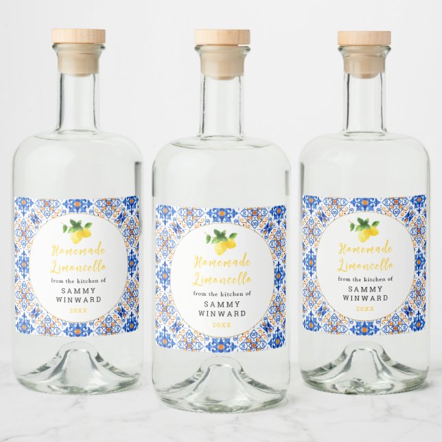 Homemade Limoncello Drink Liquor Bottle Label (Bottles)