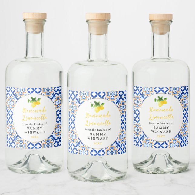 Homemade Limoncello Drink Liquor Bottle Label (Bottles)