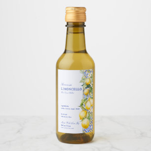Homemade Limoncello Italian Blue Tile Floral Lemon Wine Label