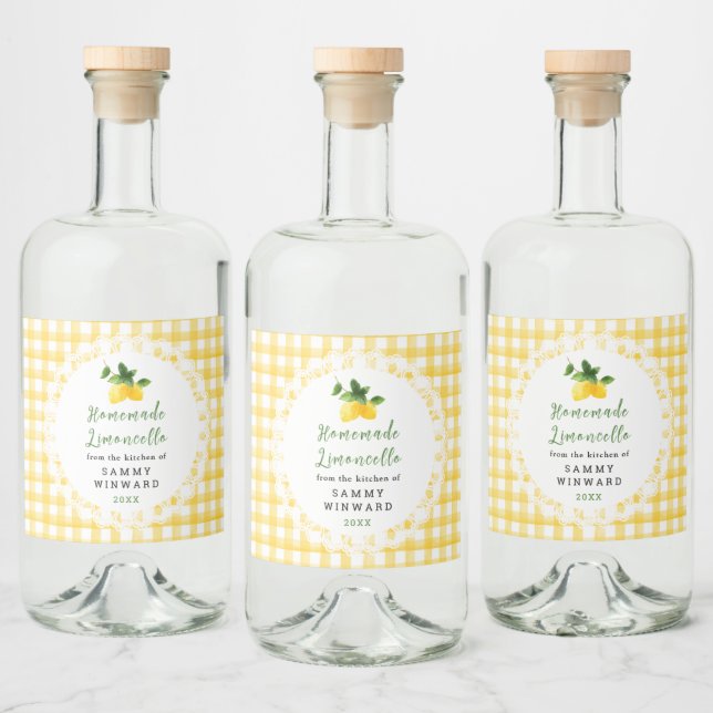 Homemade Limoncello Liqueur Label (Bottles)