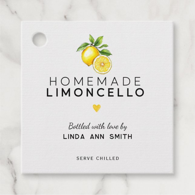 Homemade Limoncello Personalized Bottled Favour Tags (Front)