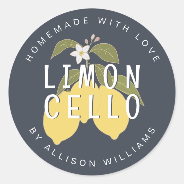 Homemade Limoncello Vintage Lemons Dark Blue Label (Front)