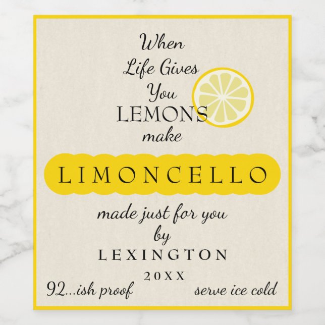 Homemade Limoncello When Life Gives You Lemons Wine Label (Single Label)