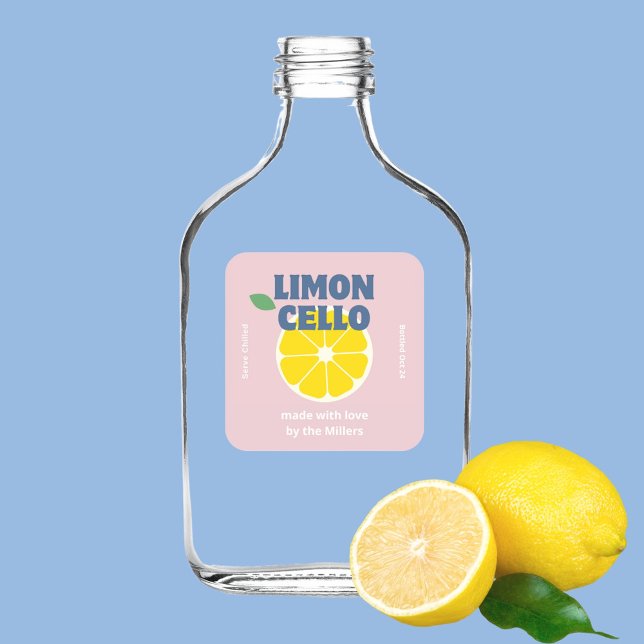 Homemade Love Modern Pink Kraft Limoncello Liquor  Square Sticker (Creator Uploaded)