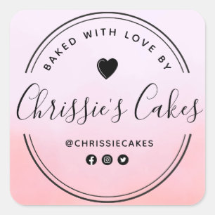 Homemade lovely watercolor script lettering square sticker