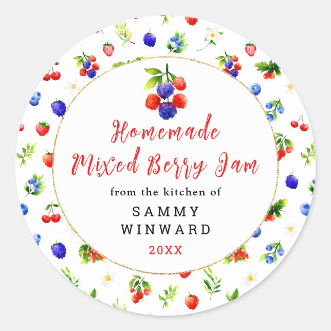 Homemade Mixed Berry Jam Canning Label (Front)