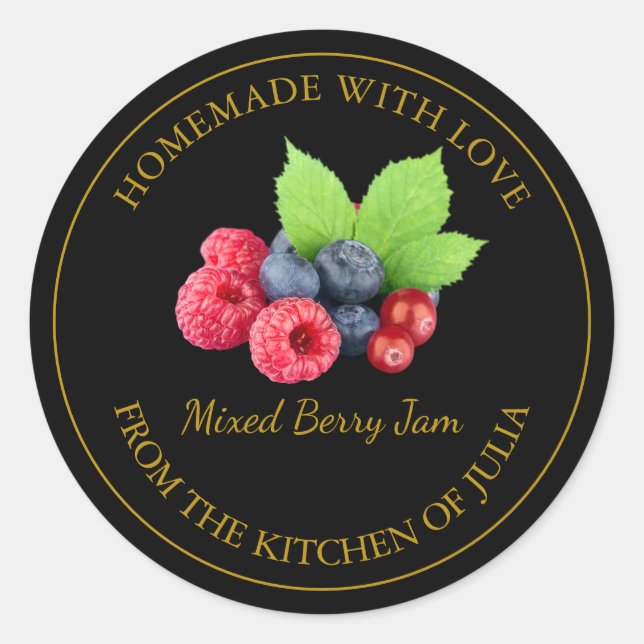 Homemade Mixed Berry Jam Label | Black (Front)
