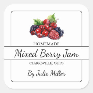 Homemade Mixed Berry Jam Square Label