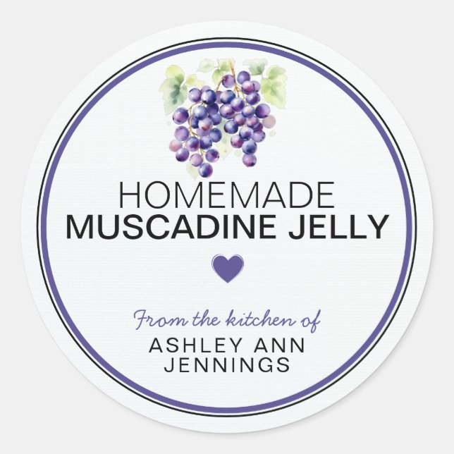 Homemade Muscadine Jelly Label Canning Stickers (Front)