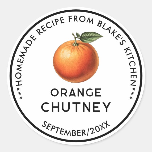 Homemade orange chutney preserve canning label (Front)