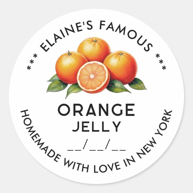 Homemade Orange jelly preserves label (Front)