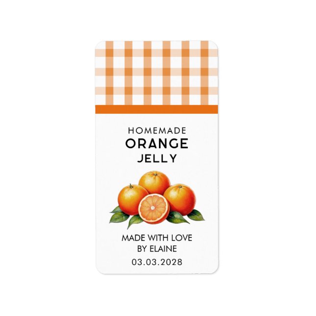 Homemade orange jelly with chequered pattern label (Front)