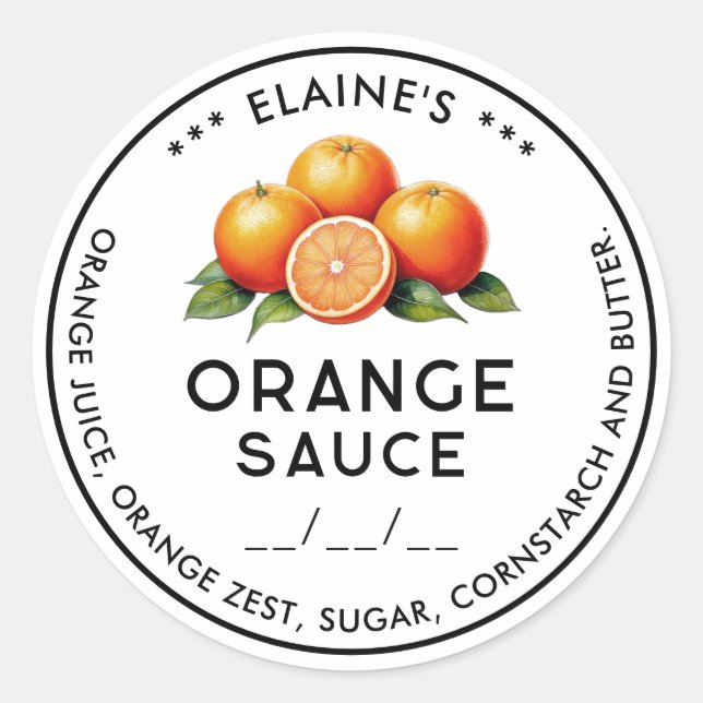 Homemade orange sauce ingredients canning label (Front)