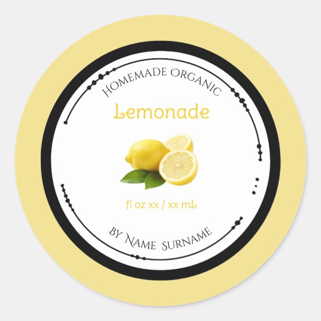 Homemade Organic Lemonade Label Sticker (Front)