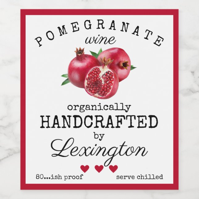Homemade Organic Pomegranate Wine Label (Single Label)