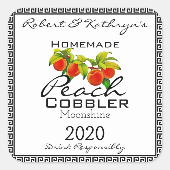 Homemade Peach Cobbler Moonshine Personalized Square Sticker (Front)
