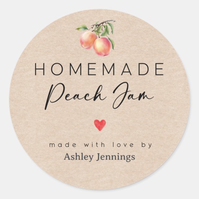 Homemade Peach Jam Labels | Made with Love (Front)