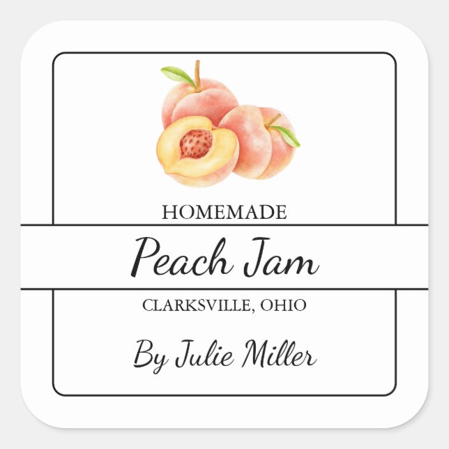 Homemade Peach Jam Square Label (Front)