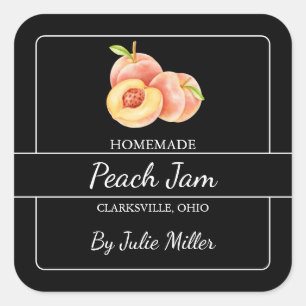 Homemade Peach Jam Square Label Black