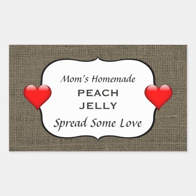 Homemade Peach Jelly Jam Canning Label Burlap (Front)