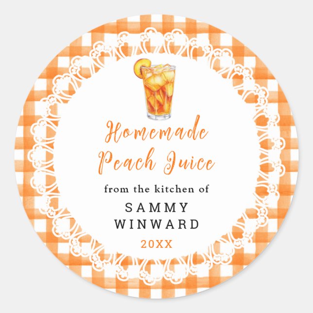 Homemade Peach Juice Drink Label (Front)