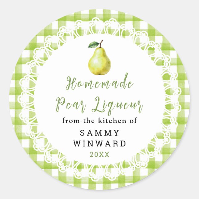 Homemade Pear Liqueur Bottle Label (Front)