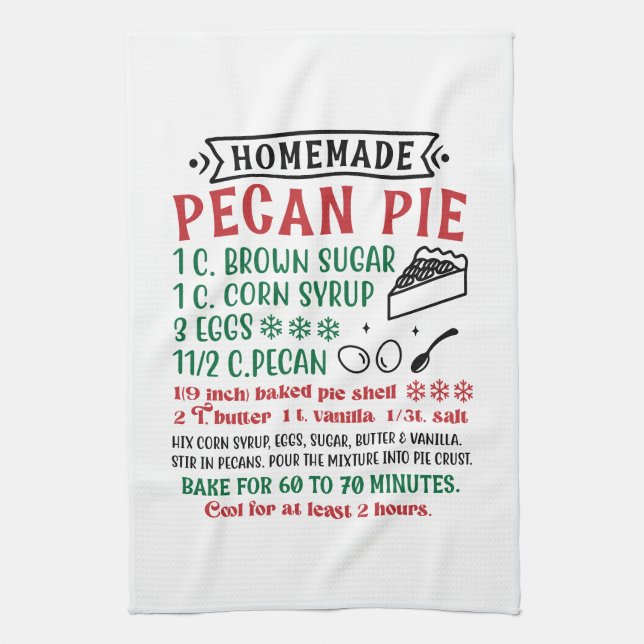 Homemade pecan pie recipe kitchen towel (Vertical)