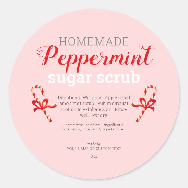 Homemade Peppermint Sugar Scrub Editable Classic Round Sticker (Front)