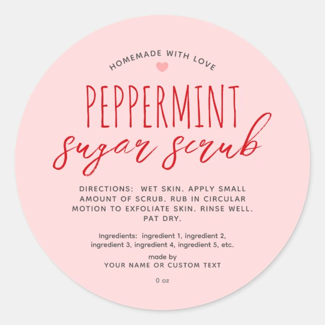 Homemade Peppermint Sugar Scrub Small Business Classic Round Sticker (Front)